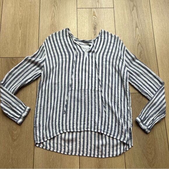 Rails Nina Rio Stripe Blouse Long Sleeve Linen Metallic Striped Shirt Medium - Picture 10 of 14